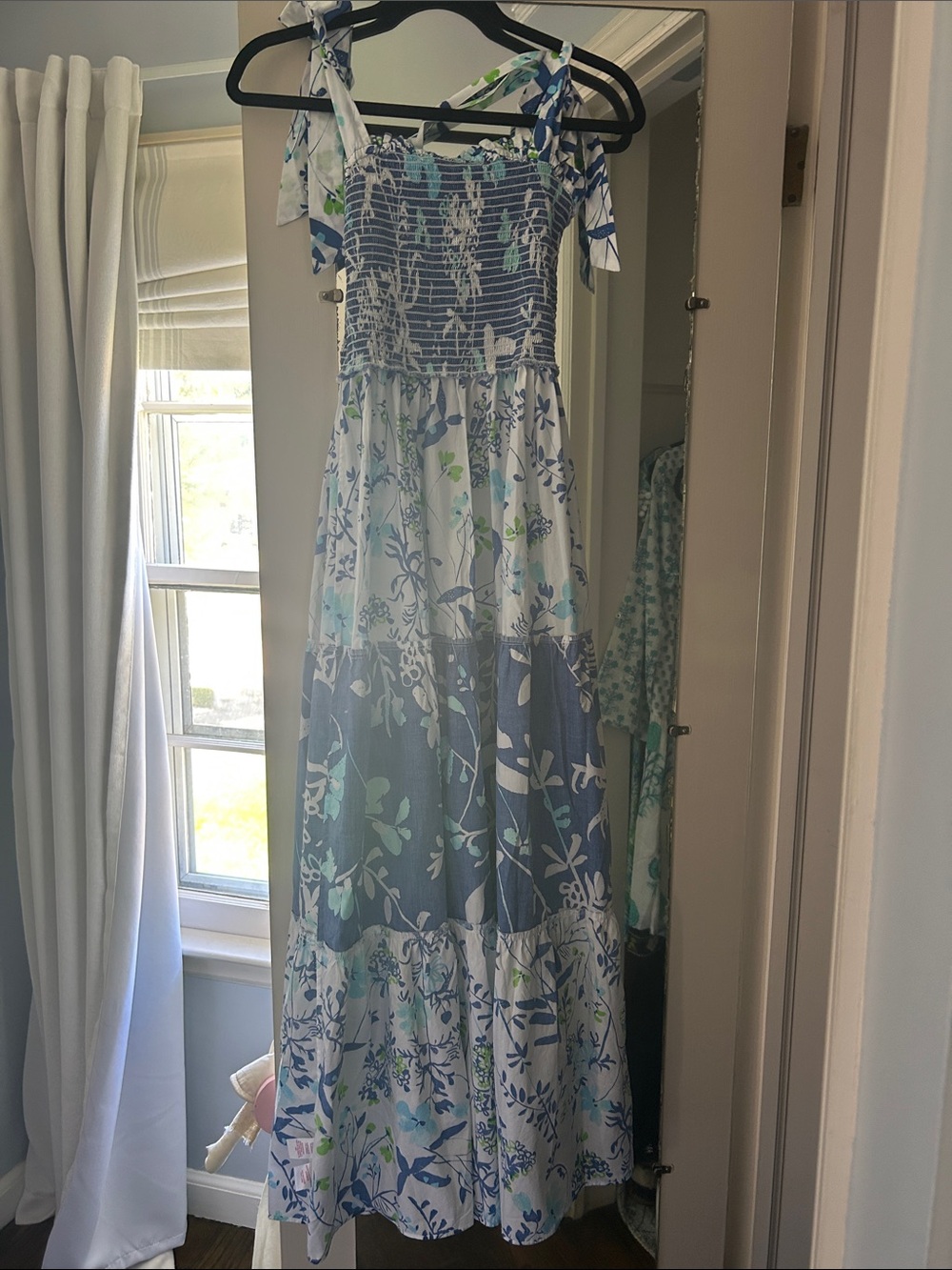 Lilly Pulitzer Blue & White Floral Tie-Shoulder Maxi Dress